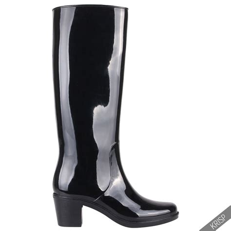 high heeled rubber rain boots.